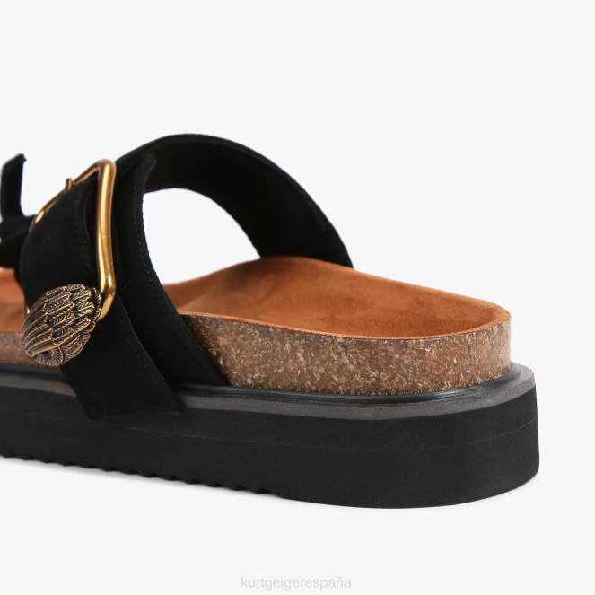 Kurt Geiger mujer chanclas con barra en T y hebilla con águila de Londres 2LPR441 | calzados negro